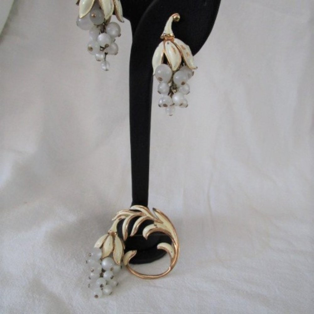 Large Unsigned Brooch/Clip Earring Set is  Vintage